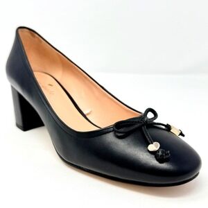 Kate Spade Bette Black Leather Bow Block Heels Pumps Shoes Women's Size 7B